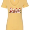 yellow starbucks lover v-neck tshirt featuring four colorful frappuccino cups and three snowman