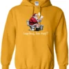 gold Christmas humor hoodie featuring santa claus sitting on the toilet, reading the newspaper and smoking a cigarette, and it says cookie break gone wrong