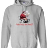 silver Christmas humor hoodie featuring santa claus sitting on the toilet, reading the newspaper and smoking a cigarette, and it says cookie break gone wrong