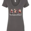 gray naughty santa v-neck tshirt featuring three drunk santa claus running that says pour decisions with santa