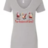 silver naughty santa v-neck tshirt featuring three drunk santa claus running that says pour decisions with santa