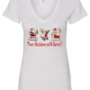 white naughty santa v-neck tshirt featuring three drunk santa claus running that says pour decisions with santa