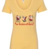 yellow naughty santa v-neck tshirt featuring three drunk santa claus running that says pour decisions with santa