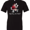 black Christmas humor t-shirt featuring santa claus sitting on the toilet, reading the newspaper and smoking a cigarette, and it says cookie break gone wrong