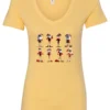 yellow funny christmas v-neck tshirt featuring eight different skinny black santa claus