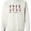 white funny christmas sweatshirt featuring eight different skinny black santa claus