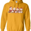 gold starbucks lover hoodie featuring four colorful frappuccino cups and three snowman