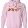 pink starbucks lover hoodie featuring four colorful frappuccino cups and three snowman