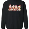 black starbucks lover sweatshirt featuring four colorful frappuccino cups and three snowman
