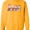 gold starbucks lover sweatshirt featuring four colorful frappuccino cups and three snowman