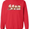 red starbucks lover sweatshirt featuring four colorful frappuccino cups and three snowman