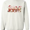 white starbucks lover sweatshirt featuring four colorful frappuccino cups and three snowman