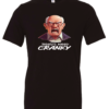 black crewneck t-shirt featuring a very angry old man with glasses, saying todays mood: cranky