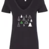 black christmas v-neck tshirt featuring twelve different christmas trees