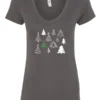 gray christmas v-neck tshirt featuring twelve different christmas trees