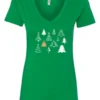 green christmas v-neck tshirt featuring twelve different christmas trees