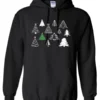 black christmas hoodie featuring twelve different christmas trees