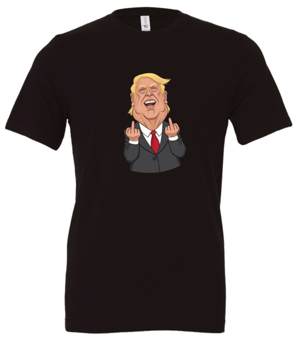 Donald Trump with middle fingers up and laughing t-shirt black