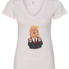 Donald Trump with middle fingers up and laughing v-neck white