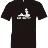 black t-shirt saying eat healthy featuring a man doing oral sex to a woman