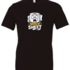 black t-shirt saying holy sheet with a toilet paper with a surprised face eyes and mouth open