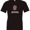 black t-shirt with a battery icon with a mad face saying low battery high attitude