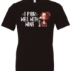 black alcohol t-shirt saying I pair well with wine featuring a woman with red hair drinking a glass of wine with eyes closed