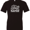 black t-shirt with a chameleon on a tree branch saying my attention changes colors