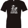 black t-shirt showing a chiken running and saying my ideas are running wild
