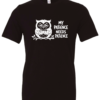 black t-shirt featuring an angry owl on a tree branch saying my patience needs patience