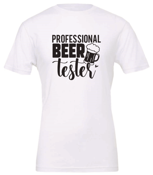 white alcohol t-shirt saying professional beer tester