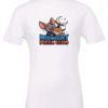 white t-shirt with a happy mouse eating a slice of pizza in the night saying midnight pizza club.