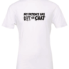 white t-shirt saying my patience has left the chat