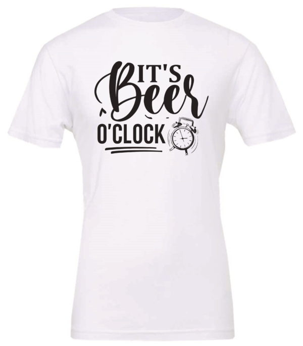 white alcohol t-shirt saying It's beer o' clock