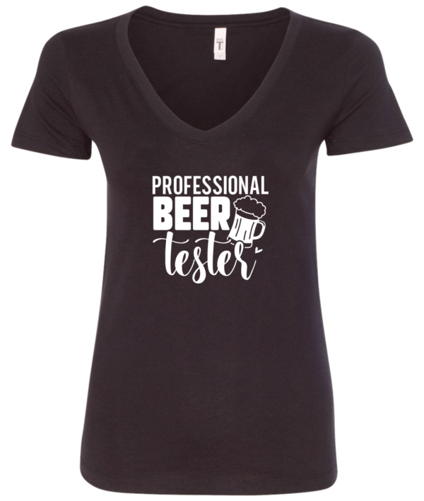 black alcohol v-neck t-shirt saying professional beer tester