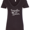 black alcohol v-neck t-shirt saying tequila por favor