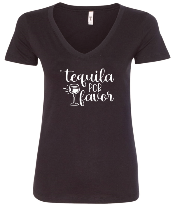 black alcohol v-neck t-shirt saying tequila por favor
