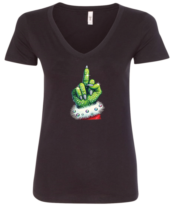 black christmas v-neck t-shirt the grinch midle finger