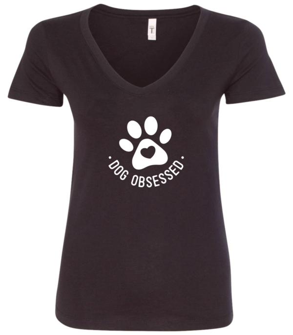 black dog lover v-neck t-shirt saying dog obsessed