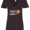 black alcohol v-neck t-shirt saying alcohol kills germs featuring a woman with glasses orange hair and a glass of wine in hand