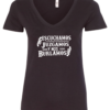 black v-neck t-shirt saying escuchamos juzgamos y nos burlamos