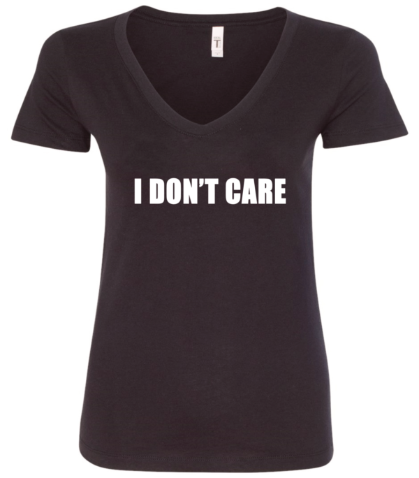 black v-neck t-shirt saying i don't care
