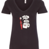 black v-neck t-shirt featuring a conversation between a red toothbrush and a toilet paper, toothbrush says i hate my job and toilet paper answered oh! please