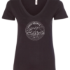 black v-neck t-shirt saying i hate people in a mountain road