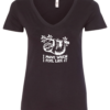 black v-neck t-shirt saying i move when i feel like it featuring a sloth hanging in a tree branch