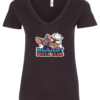 black v-neck t-shirt with a happy mouse eating a slice of pizza in the night saying midnight pizza club.