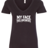 black v-neck t-shirt saying my face has answers