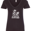 black v-neck t-shirt showing a chiken running and saying my ideas are running wild