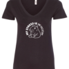 black v-neck t-shirt featuring a capybara saying my stress is on vacation