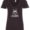 black v-neck t-shirt featuring a confused ciature saying still loading my personality